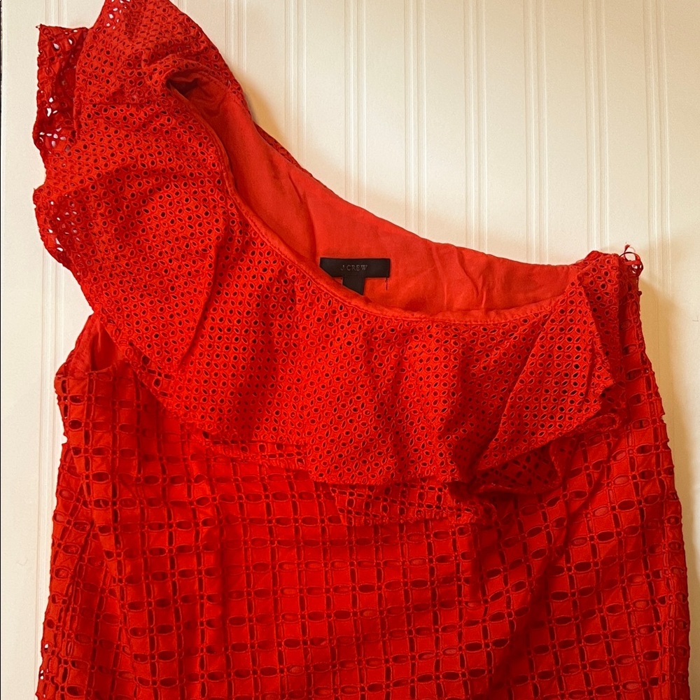 J. Crew Red Eyelet One Shoulder Top